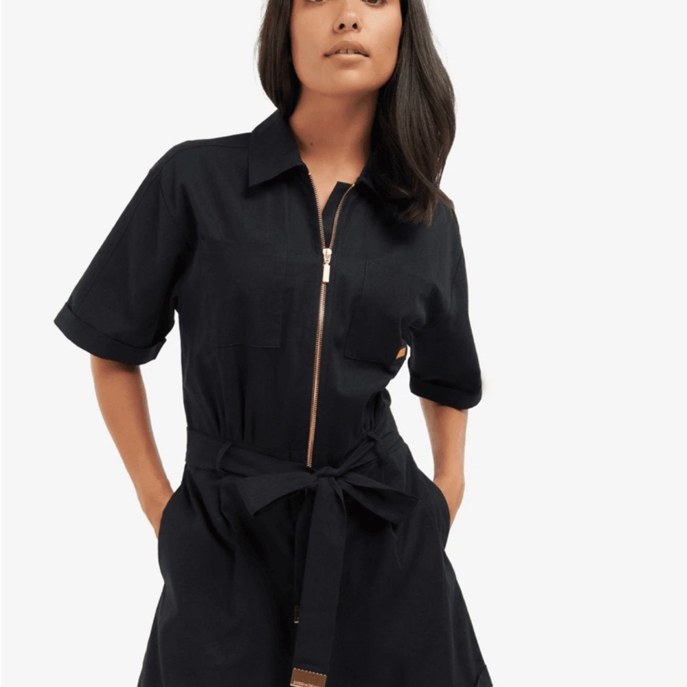 Barbour International Black Pace Jumpsuit with Gold Accents